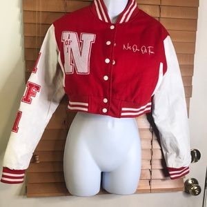 Autty Simone red white varsity cropped jacket size medium